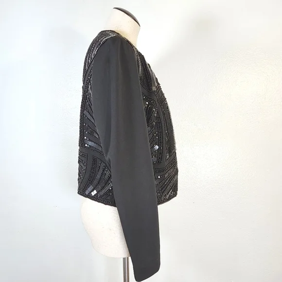 CACHE Embellished Sequin & Beads Evening Dress Black Jacket Medium - Picture 7 of 16